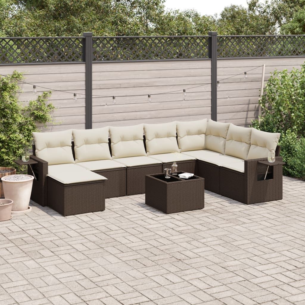 Maison Exclusive - 9-tlg. Garten-Sofagarnitur mit Kissen Braun Poly Rattan