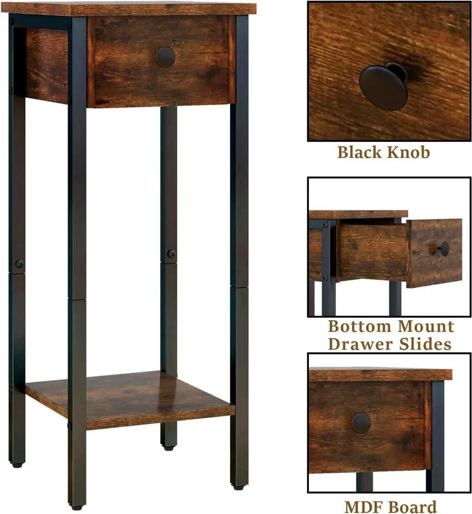 Table de Chevet Étroite 25 cm de Large Style Vintage Marron IBUYKE