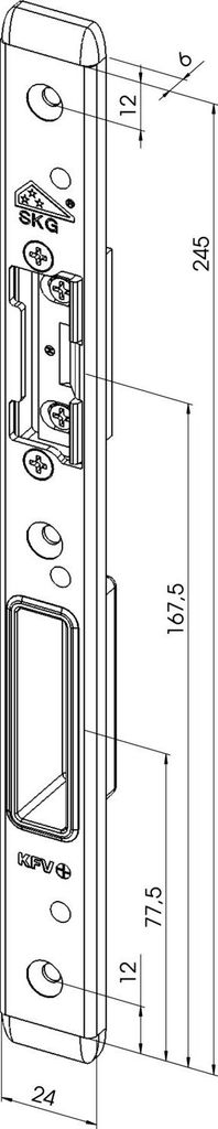 KFV Schließblech zu KFV AS 3500 "Q" Falle u. Riegel, 245x24x6,rechts,Edelstahl