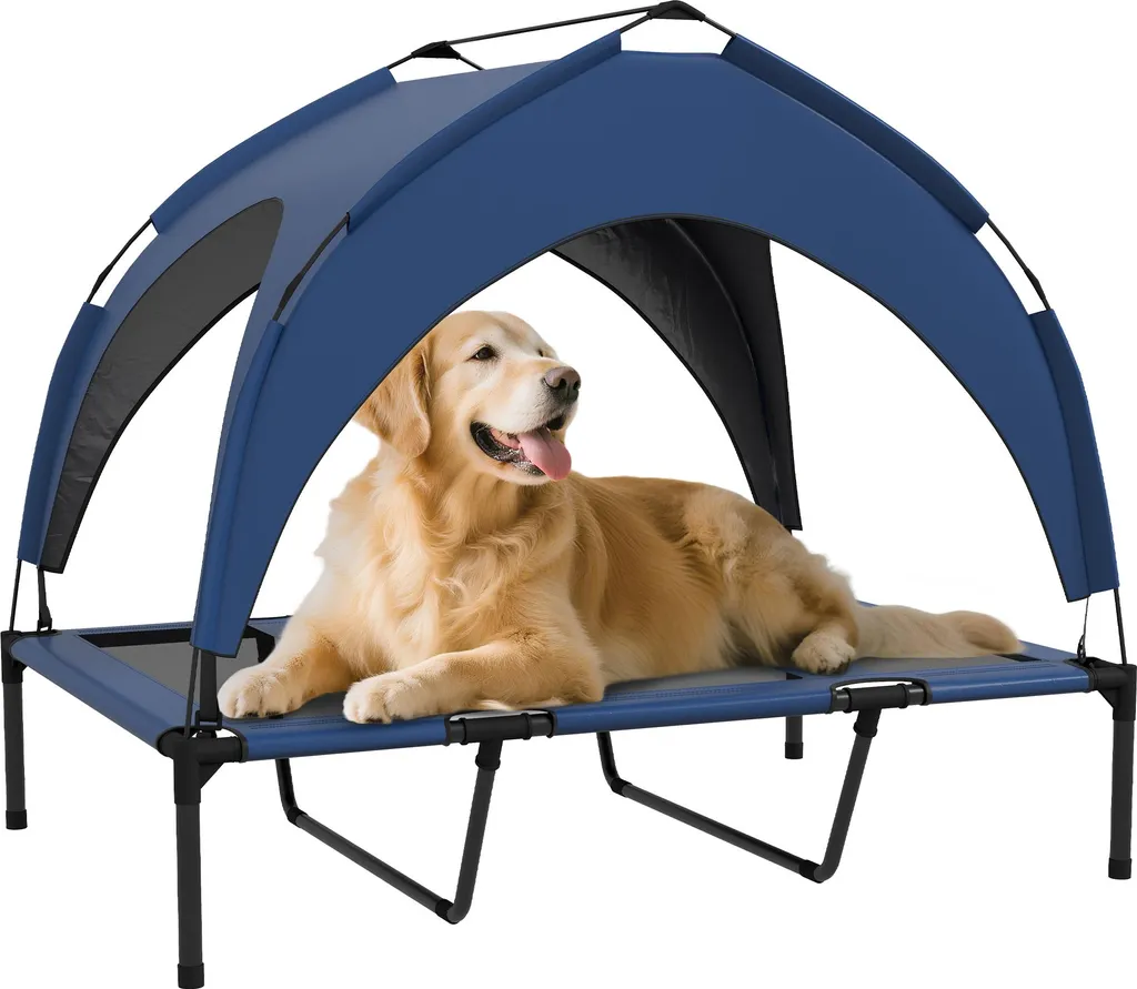 Lit de camp pour chien avec toit amovible et tissu respirant bleu foncé