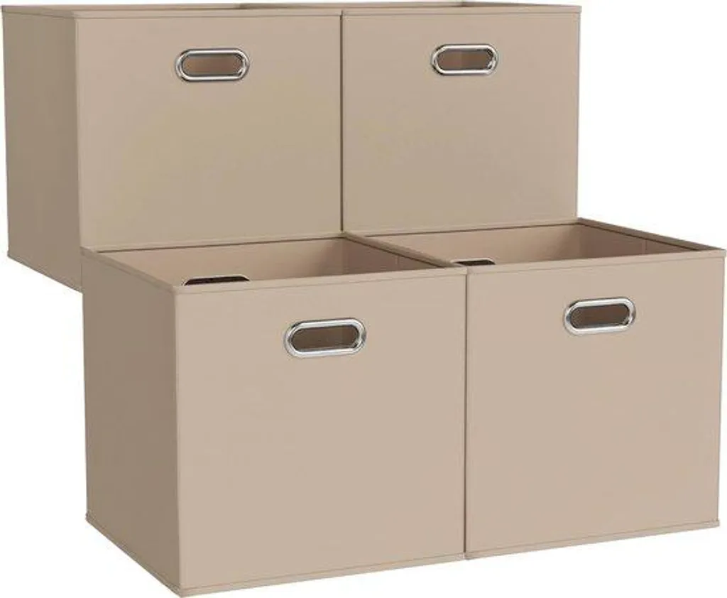 Boîte rangement renforcée anti-affaissement en Oxford beige 33x33x33cm
