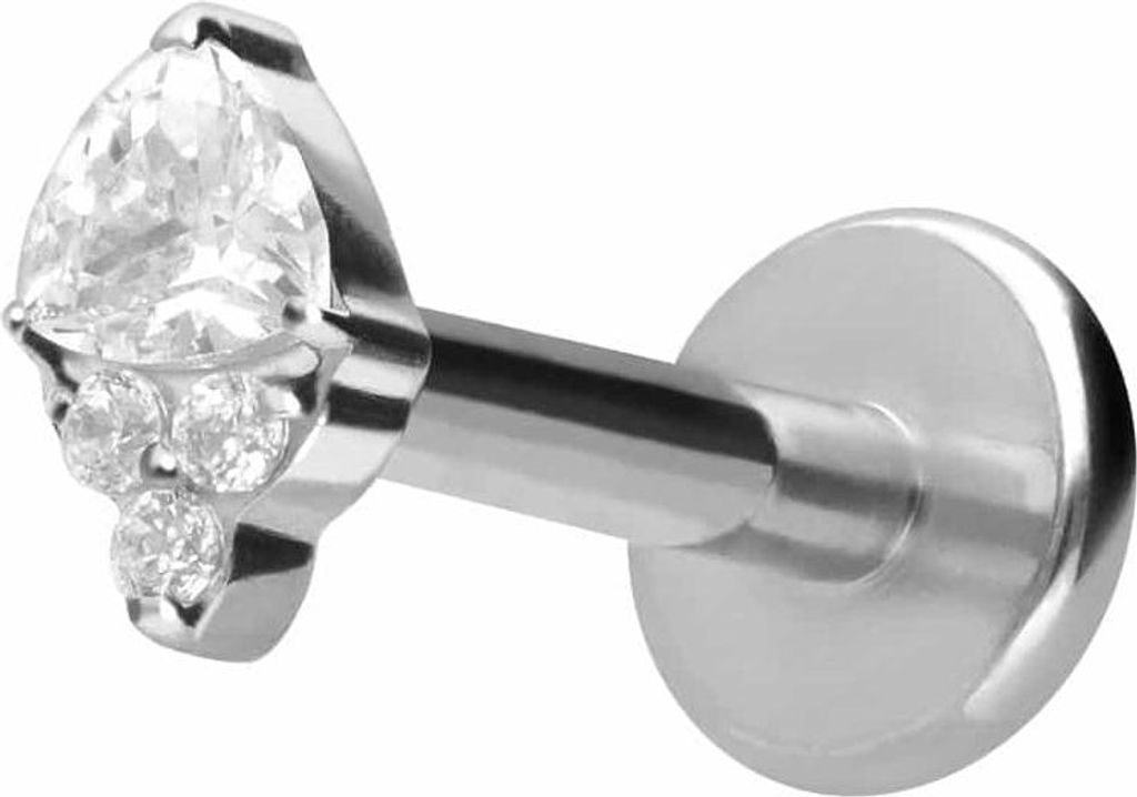 Ohrpiercing, Nasenpiercing Titan Labret mit Innengewinde EINGEFASSTE KRISTALLE Silber Stablänge: 8mm | Stabstärke: 1,6mm