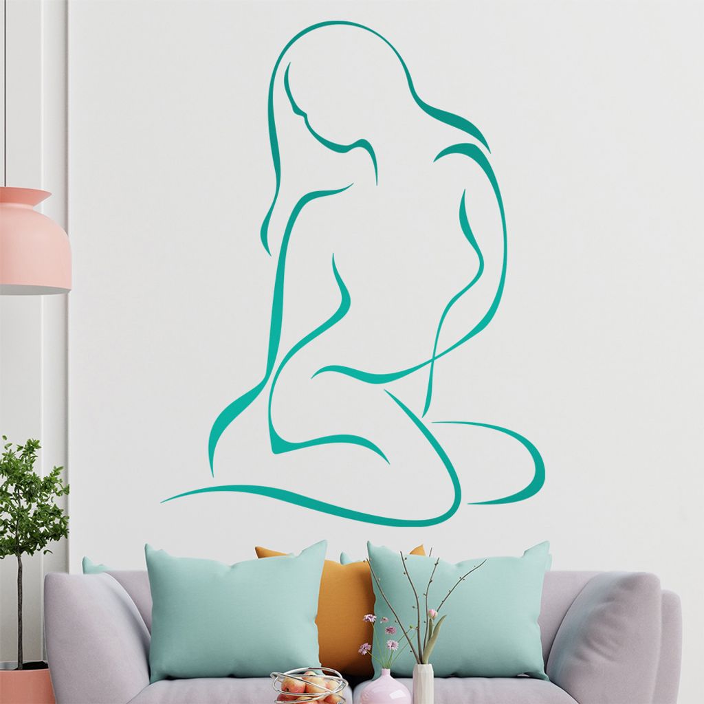 Frau sitzend, Linien Wandtattoo in 6 Größen - Wandaufkleber Wall Sticker - Dekoration, Küche, Wohnzimmer, Schlafzimmer, Badezimmer