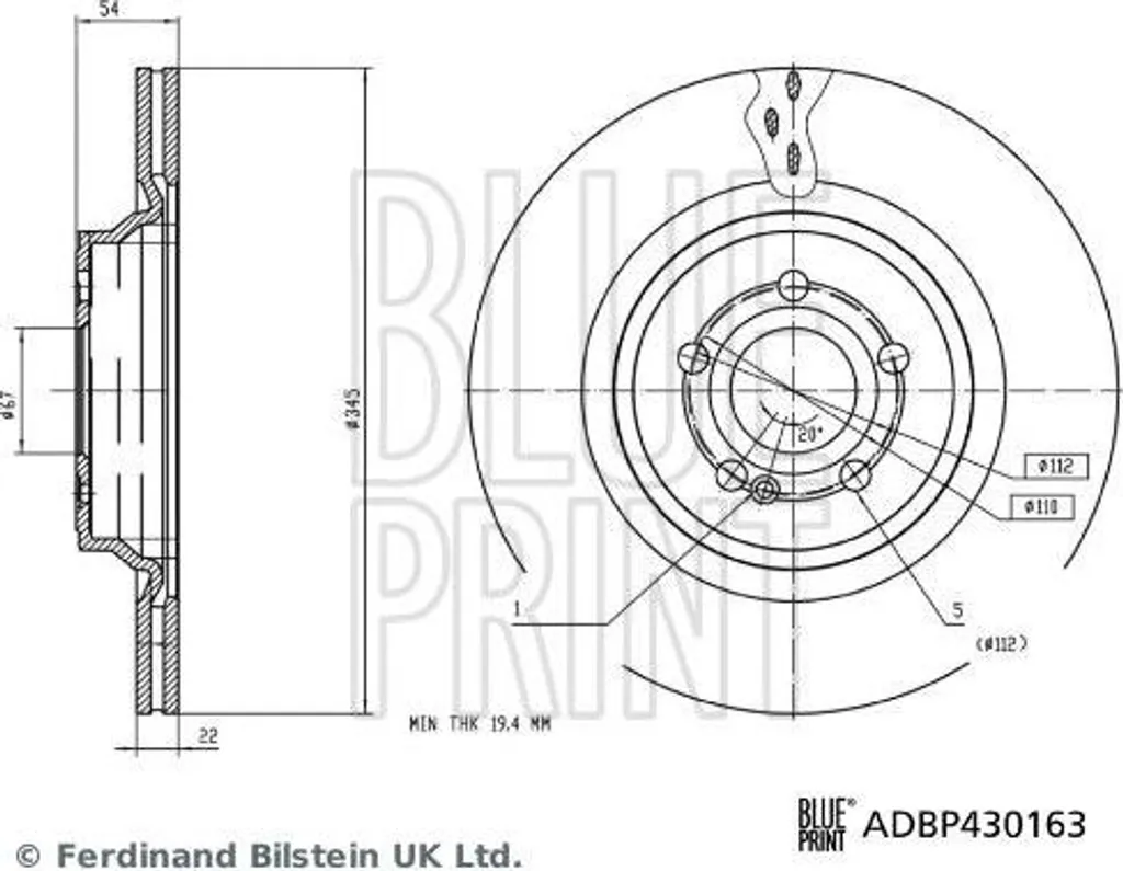Disque de Frein BLUE PRINT ADBP430163 pour Mercedes GLE GLS A1674238900