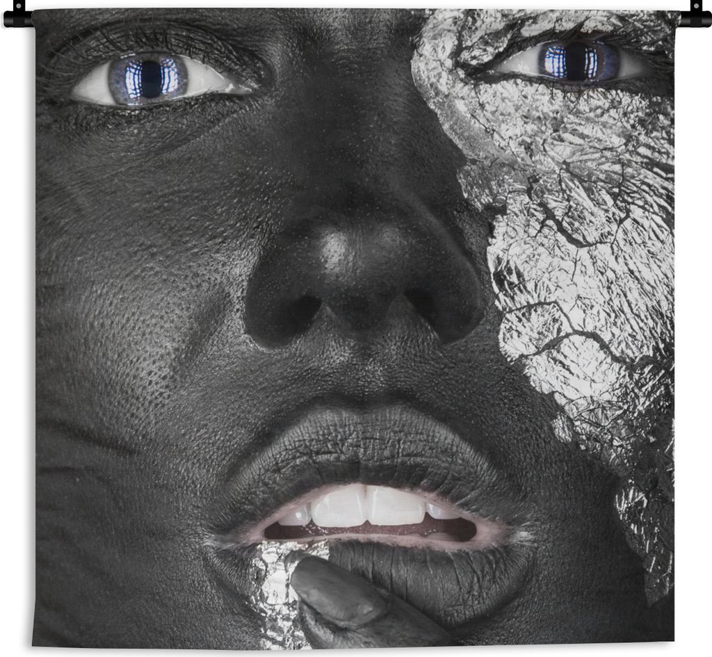 MuchoWow Wandteppich Wandbehang Silber - Weiblich - Schwarz 90x90 cm Tapisserie Dekoration Wandtuch - Wandaufhänger