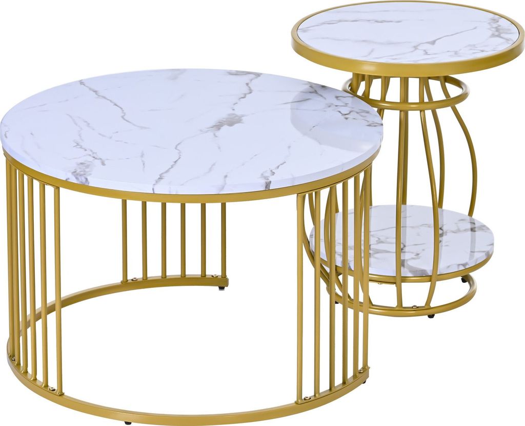 Couchtisch Esstisch Rund Wohnzimmertisch Sofa Tisch Metallgestell moderner Beistelltisch Weiss Modern Satztische fuers Wohnzimmer Schlafzimmermoebel