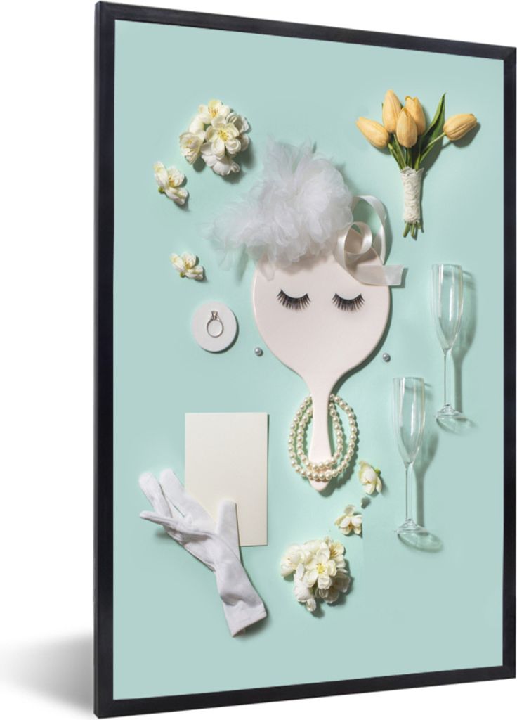 MuchoWow MuchoWow Gerahmtes Poster Weiblicher Spiegel 60x80 cm - Poster mit zchwarzem Bilderrahmen - Premium - Wanddeko Wohnzimmer