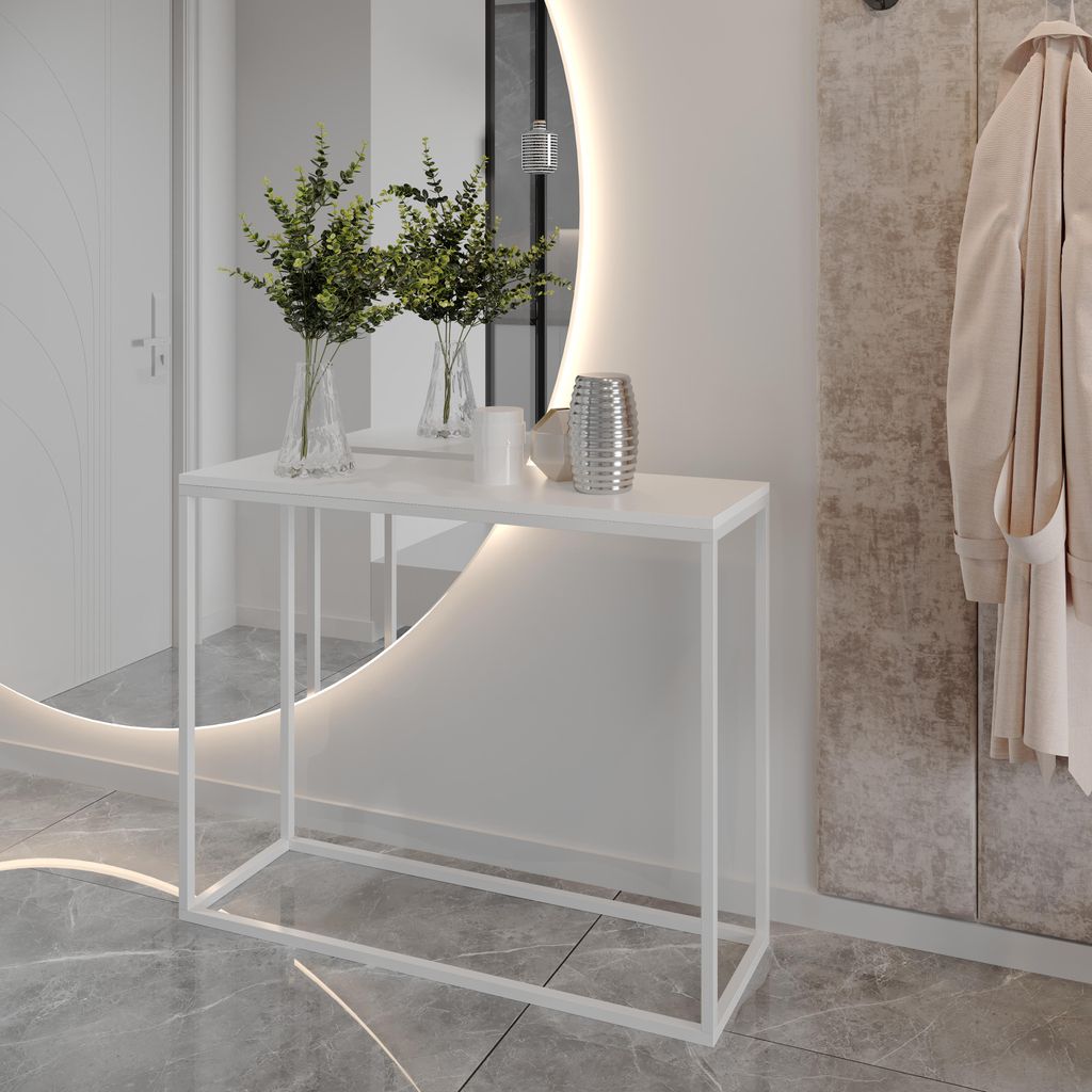 AX LIVING Konsole für Flur Lortie 100 cm weiß mit weißem Metallgestell
