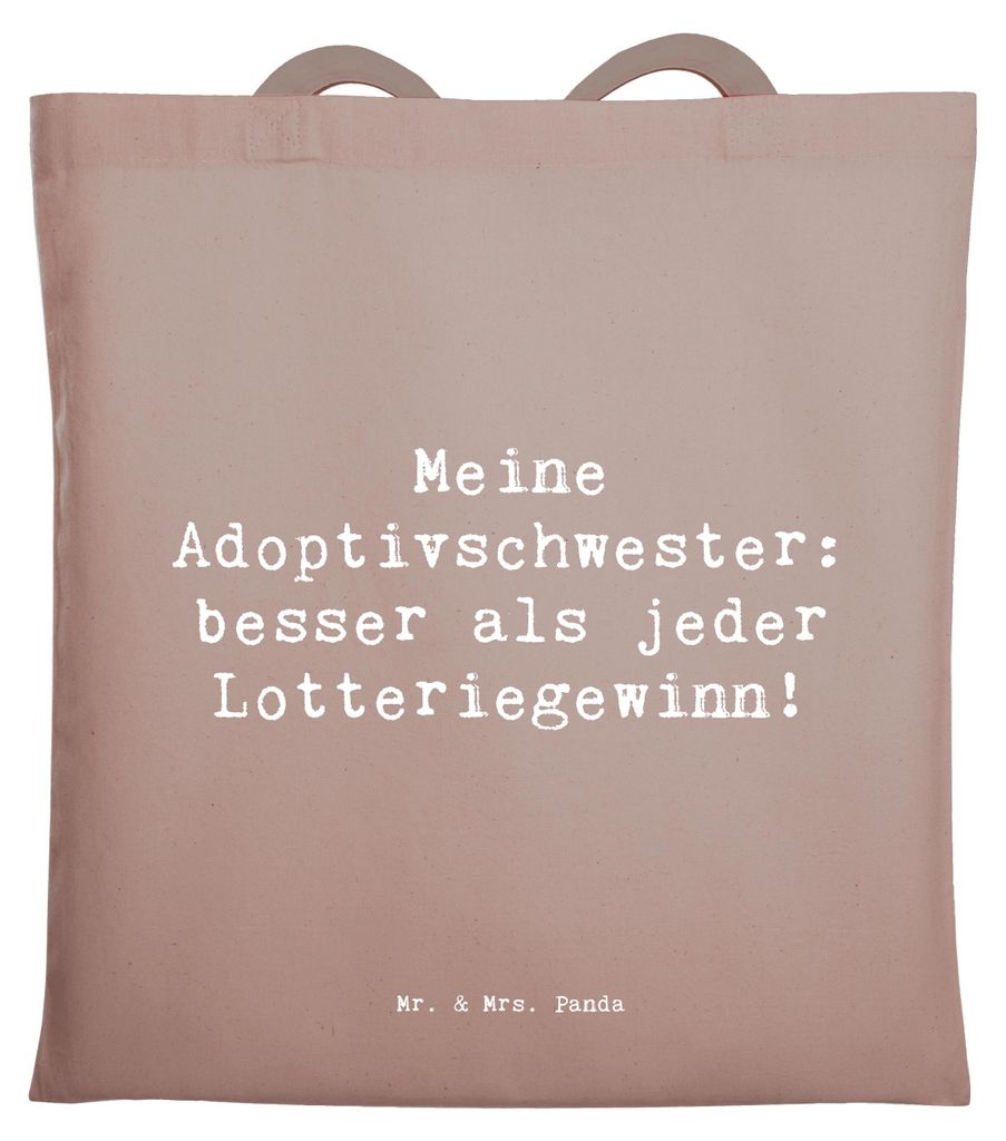 Mr. & Mrs. Panda Tote Bag Spruch Adoptivschwester Wunder - Braun Pastell - Geschenk, Jutebeutel, Stoffbeutel, persönliche Erinnerungen, Familie, S...