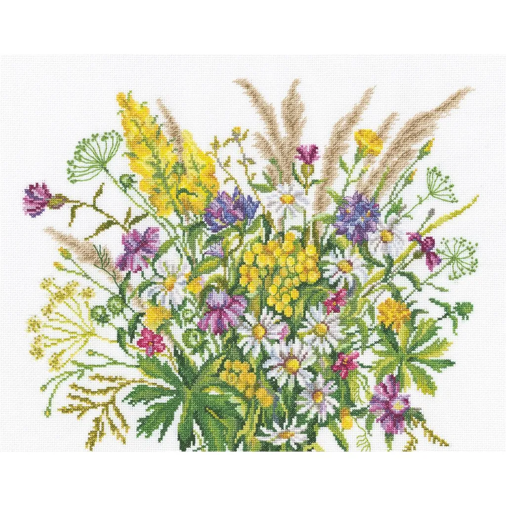 Kit canevas point de croix Fleurs sauvages pour décoration murale DIY
