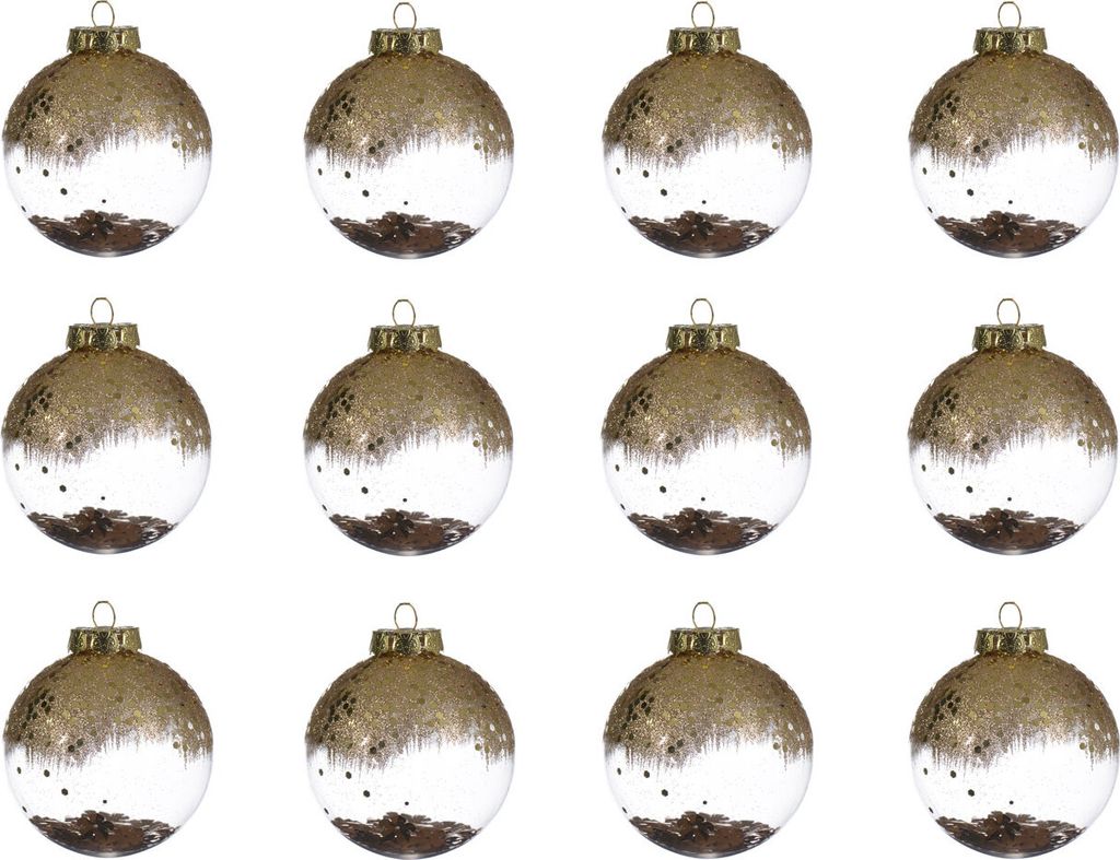 Weihnachtskugeln Kunststoff gefüllt Glitzer 8cm klar / gold, 12er Set