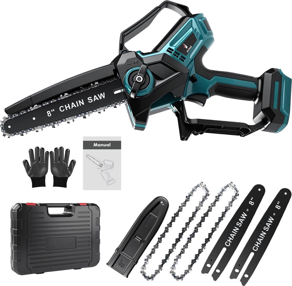 8 Zoll Bürstenlose Elektrische Kettensäge – Garten- und Holzschneidegerät kompatibel mit Makita 18V Akku, werkzeuglose Kettenspannung, automat...