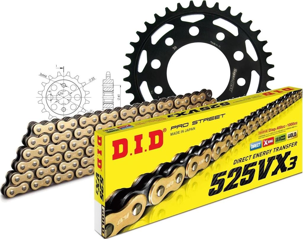 DID Kit Stahl Kompatibel mit Honda GB500 Clubman 89-92 15-36-108 DID525VX3(G&B) Niet