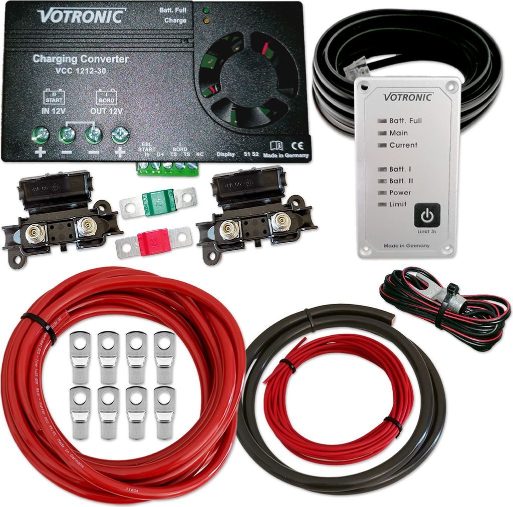 Zweitbatterieset | Votronic VCC 1212-30 Ladebooster | 12V 30A | 6m 10mm² Kabel | Remote Control S