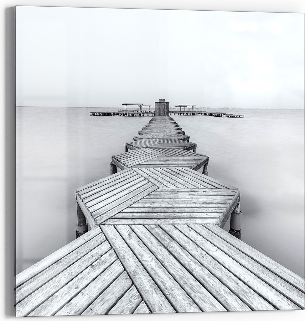 DEQORI Glasbild Echtglas 30x30 cm 'Nebelweg zur Stille' Wandbild Bild modern Deko