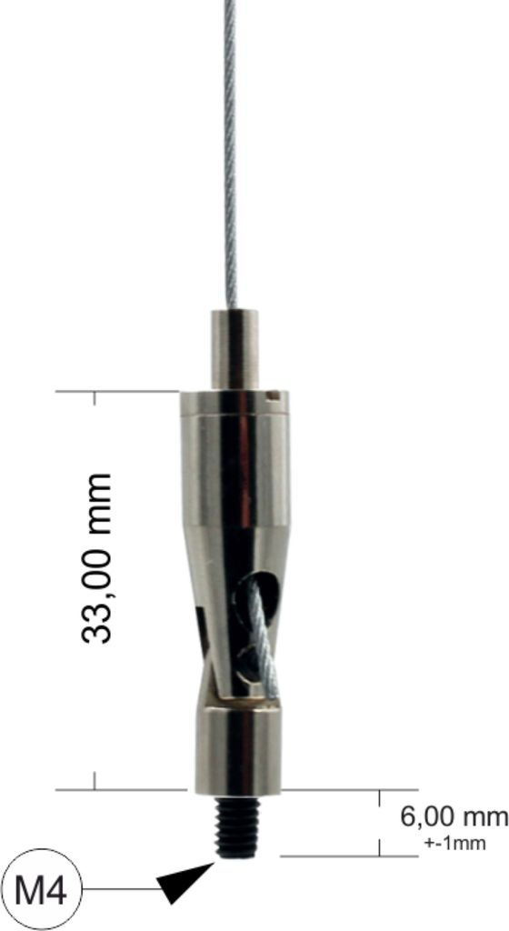 Drahtseilhalter / Gripper 15, Gelenk mit Außengewinde M4 Gewindeüberstand 6mm, für Drahtseil Ø1,0-1,5mm | vernickelt