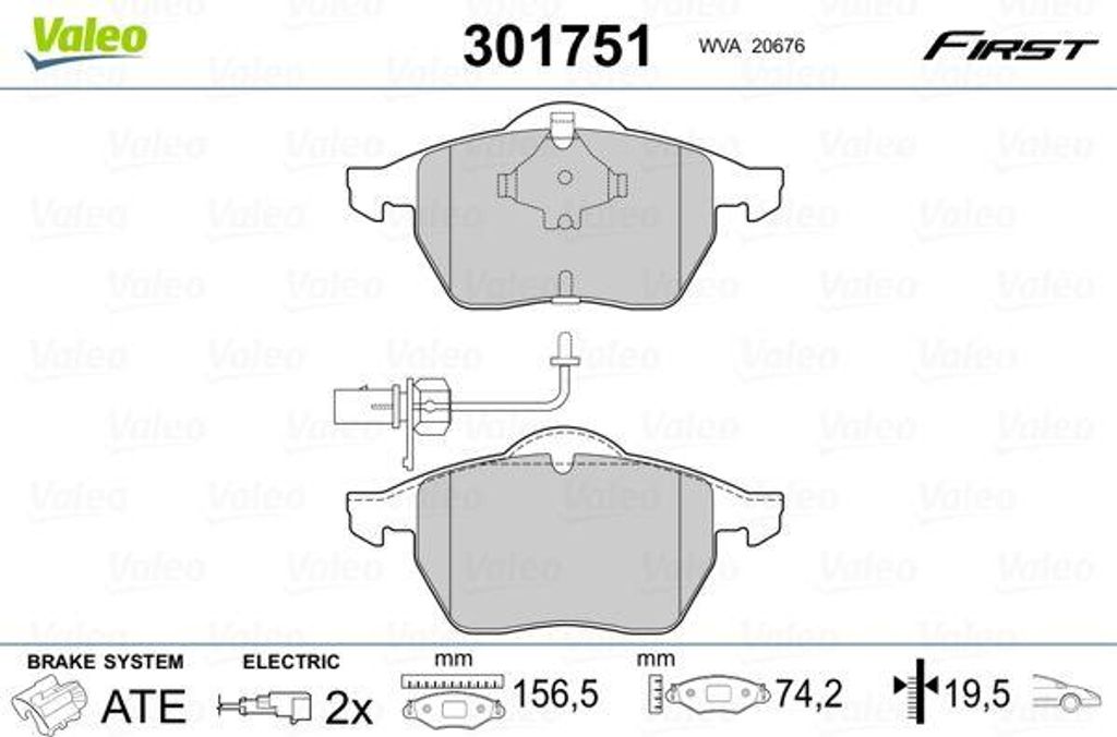 VALEO 301751 Bremsbelagsatz, Scheibenbremse OE 4B0698151 kompatibel mit A4 8D, A4 8E, A6 4A, A6 4B, Passat 3B