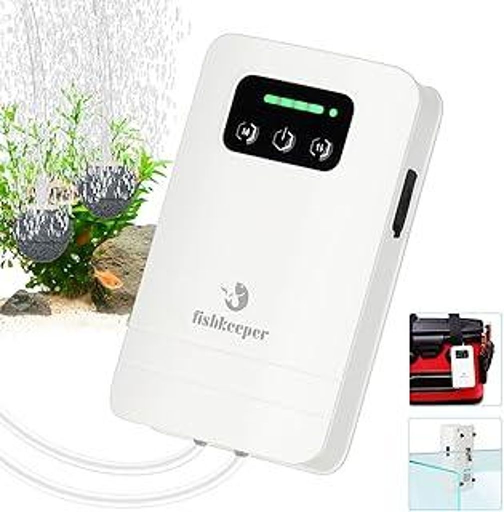 fishkeeper USB Rechargeable Aquarium Luftpumpe Extrem Leise, Einstellbar Sauerstoffpumpe mit Batterie für Angeln, Stromausfall & Notfälle, Luftsp...