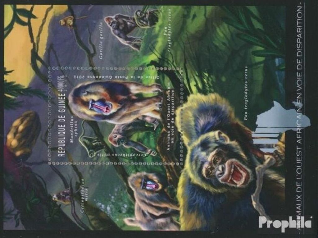 Briefmarken Guinea 2012 Mi Block 2078 (kompl. Ausgabe) postfrisch Gefährdete Tiere Westafrikas