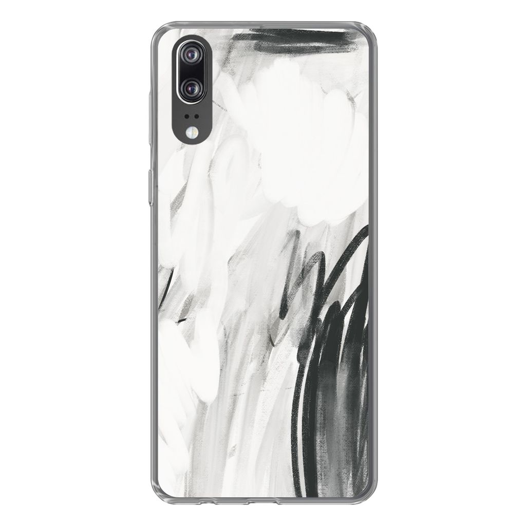 MuchoWow Handyhülle Schutzhülle Hülle für Huawei P20 Kunst - Schwarz - Weiß - Abstrakt Silikon Softcase Handy Hülle - Hardcover