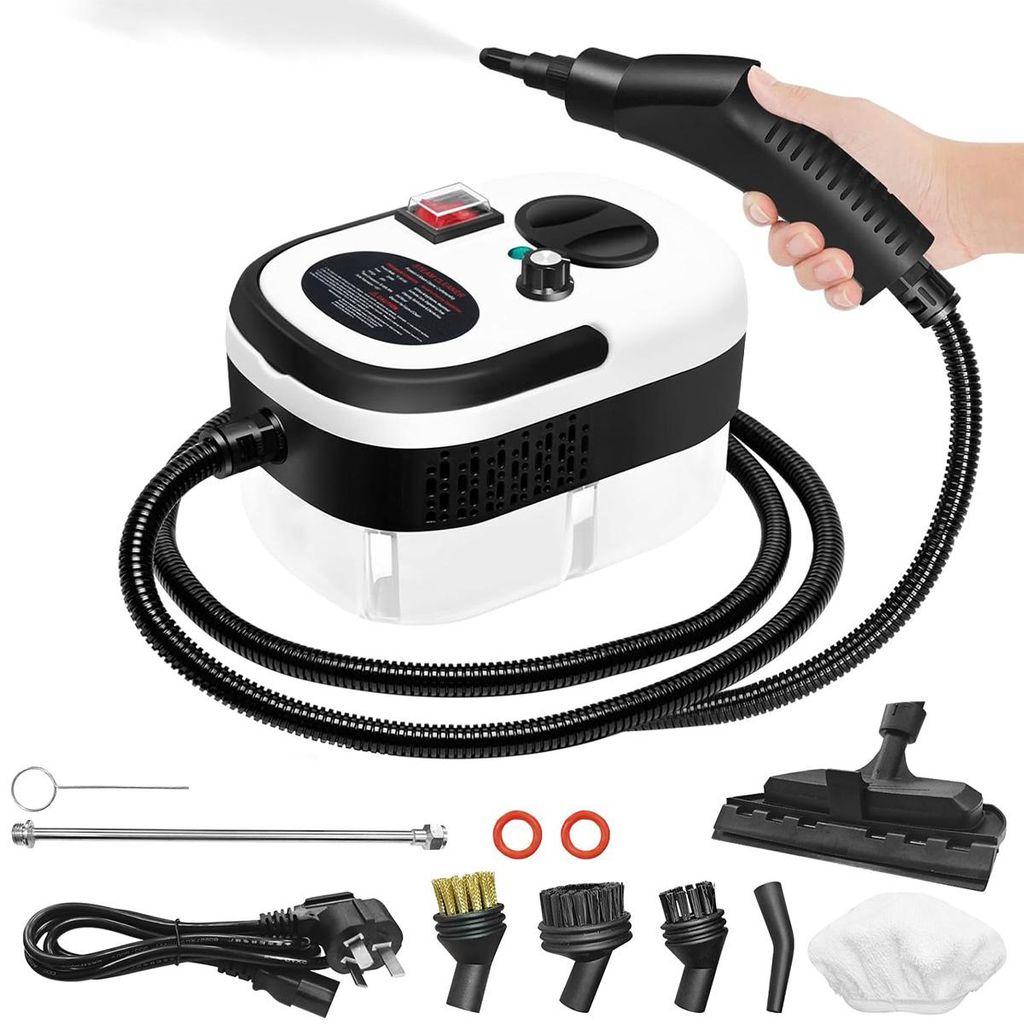 Dampfreiniger, Dampfgarer zum Reinigen, 2500W mit 1,2 l Wassertank und 6 Aufsätzen, für Zuhause, Auto, Küche, Badezimmer, Möbel, Fliesen, Fugen