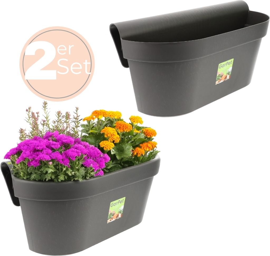 2x Geländerkasten Balkon mit Wasserspeicher Blumentopf Zaun Produktbild 1
