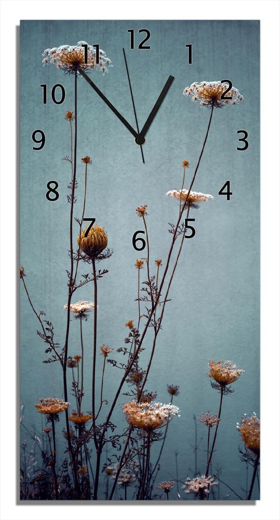 Wallario Design Wanduhr bedruckt, Größe 30 x 60 cm, Motiv: Filigrane Wildblumen