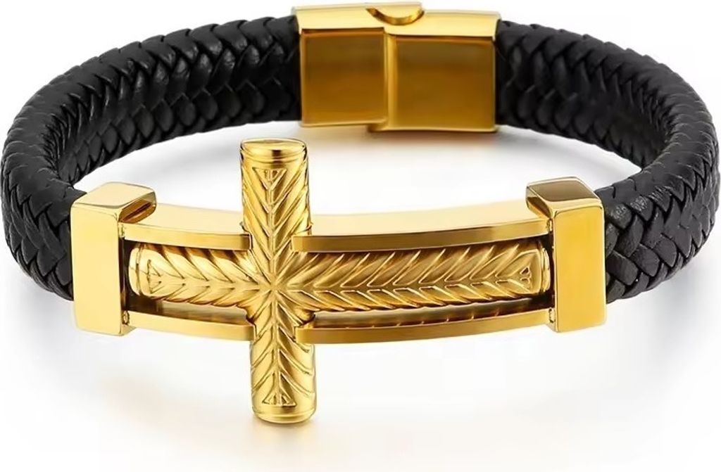 Elegantes Big Cross Armband - Schwarz / Golden für Herren KP32506