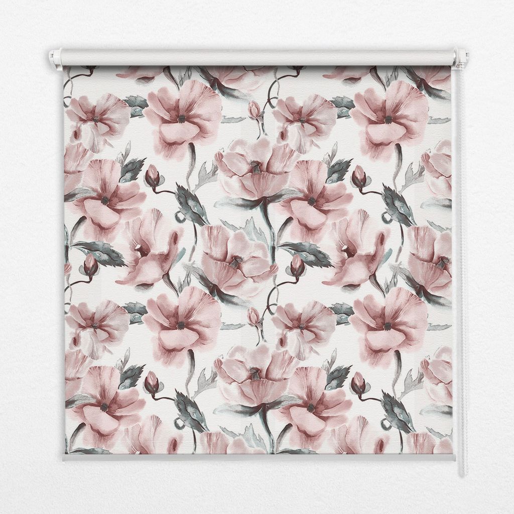 Seitenzug-Rollo Fensterrollo Jalousie - Thermo-Rollo Verdunkelungsrollo - 120x180 cm - Rosa Blumen