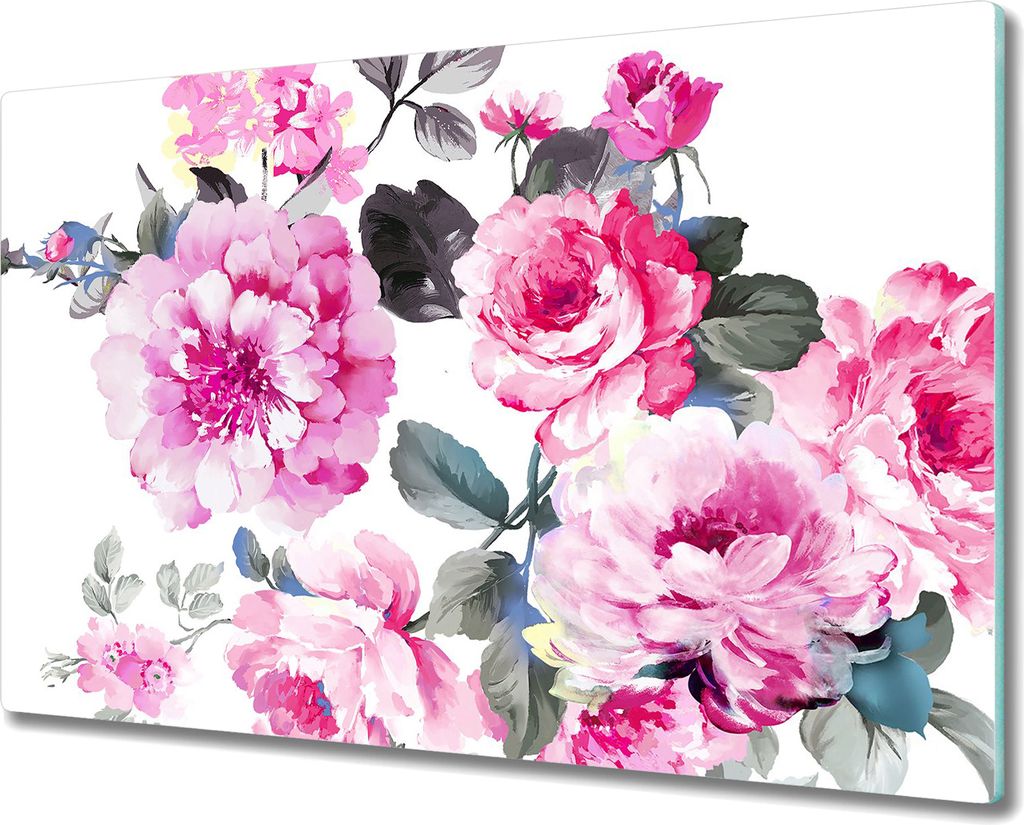 Glas-Herdabdeckplatte Glaskeramikkochfeld-Abdeckung Spritzschutz - 80x52 cm - Bunter Rosenstrauß