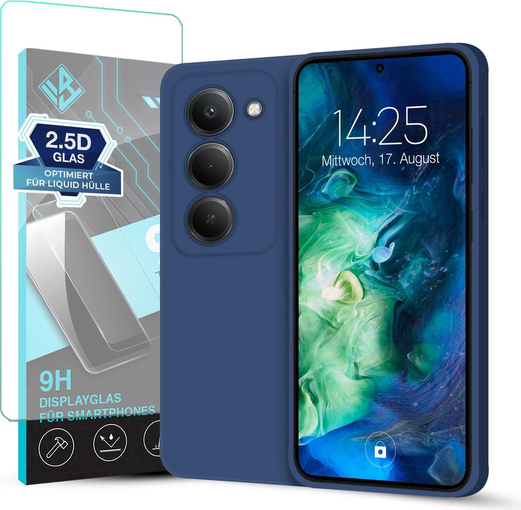 Hülle für Xiaomi Redmi 15 / 15 5G mit 9H Displayglas Displayschutz Case Cover Bumper Smartphone Softgrip Schutzhülle Farbe: Blau