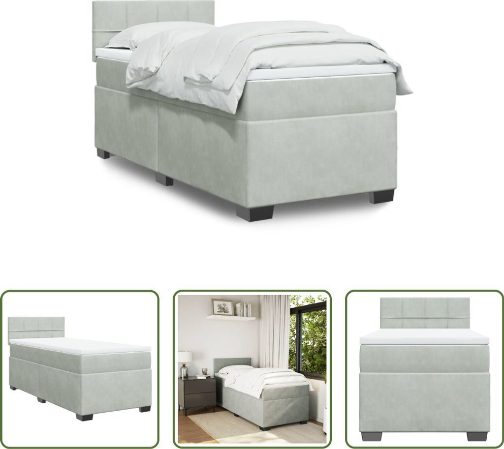 The Living Store Boxspringbett mit Matratze Hellgrau 100x200 cm Samt