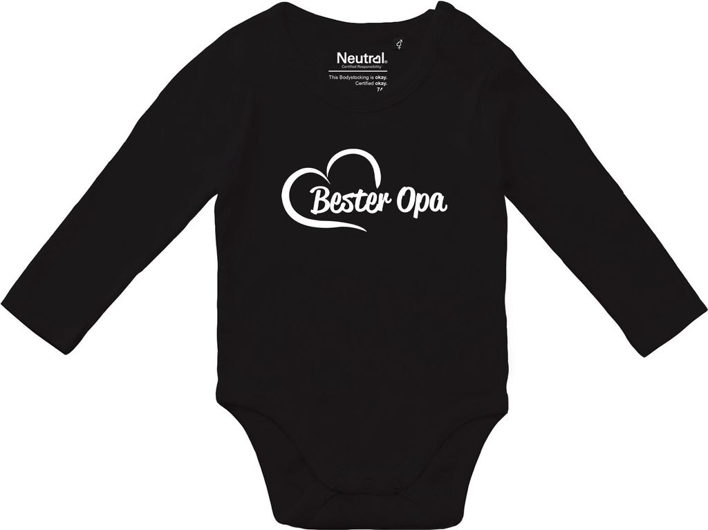 Huuraa Baby Body Bester Opa Herz 80 Black Baumwolle Fairtrade Langarmbody Geschenkidee