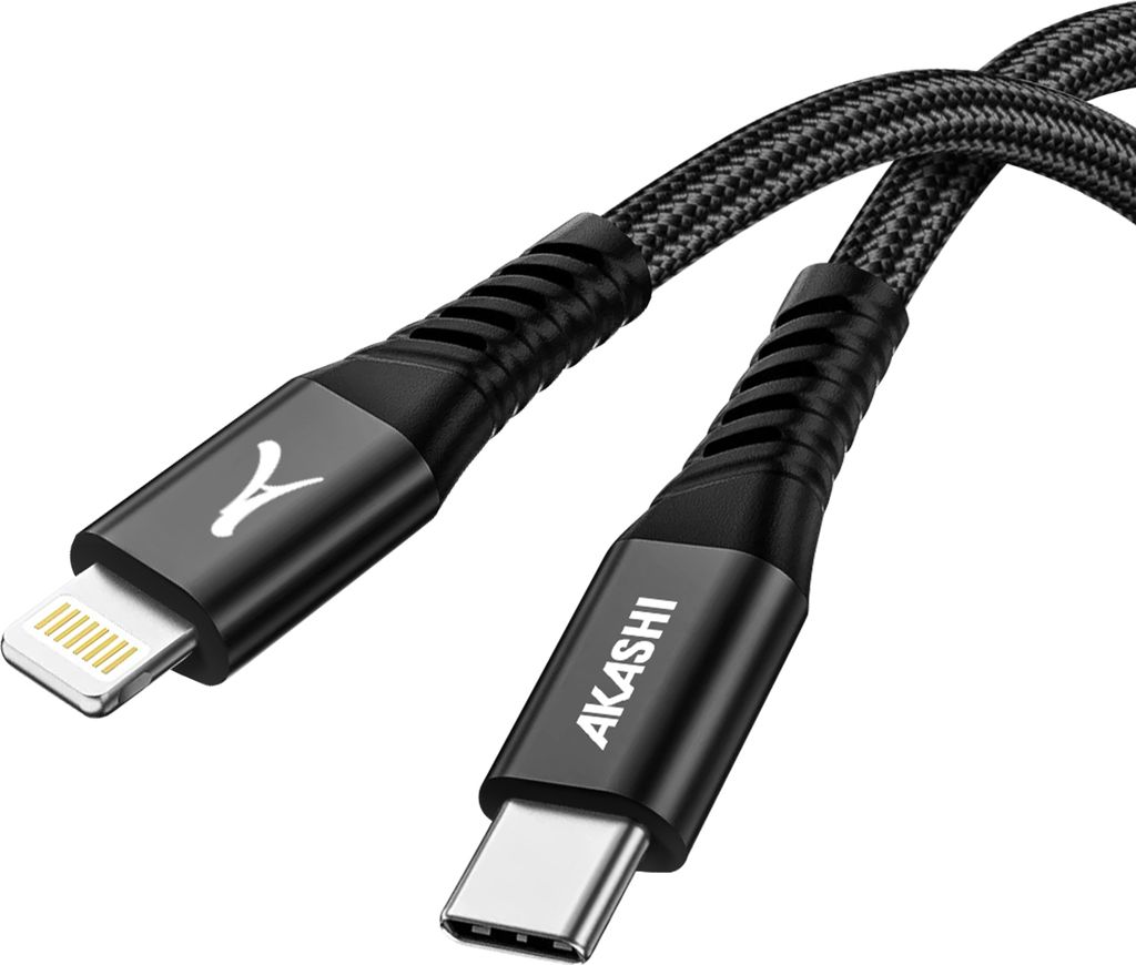 Akashi, USB-C zu Lightning Kabel Schnellladung 3A und Synchronisation 1m, Schwarz