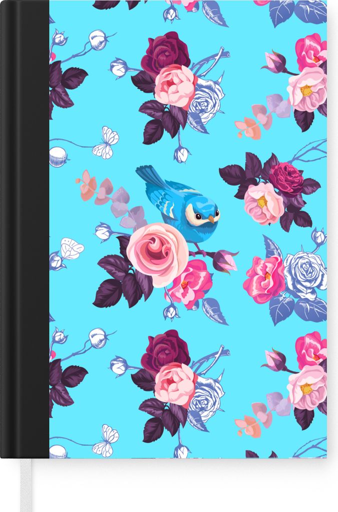 MuchoWow Notizbuch Tagebuch Haushaltsbuch Notebook A5 Vogel - Blumen - Muster - Notizblock - Notizheft - Notebook - Schreibblock - Papier