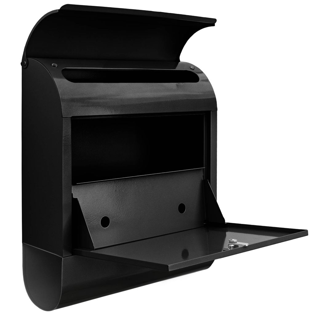 Design Briefkasten Stahl schwarz mit Zeitungsfach Produktbild 2
