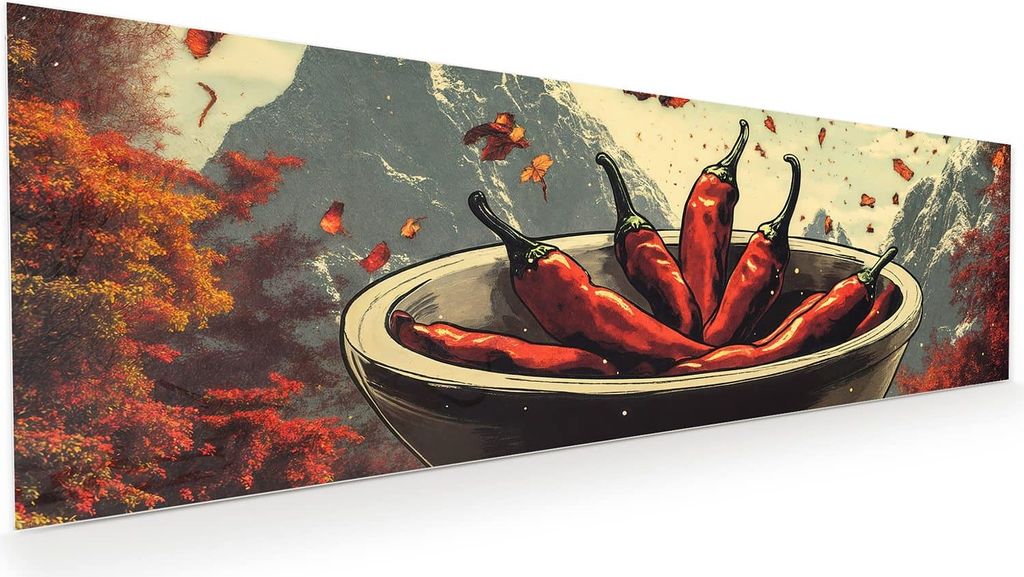 Glasbild 120x40cm in XXL für Wohnzimmer, Schlafzimmer Motiv Frische Chilischoten