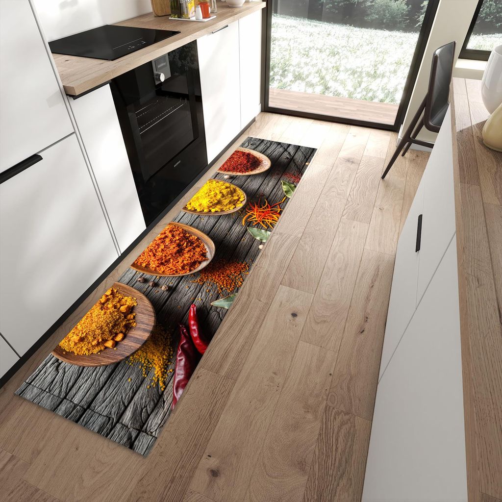 Küchenteppich 60x240cm rutschfest & abwischbar PVC Läufer - Gewürze auf Löffeln