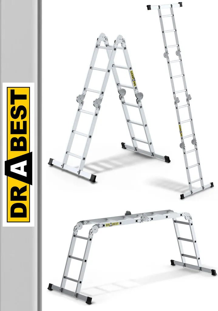 DRABEST Échelle Pliante 4x3 en Aluminium - Multifonction 3 en 1 de 150 kg