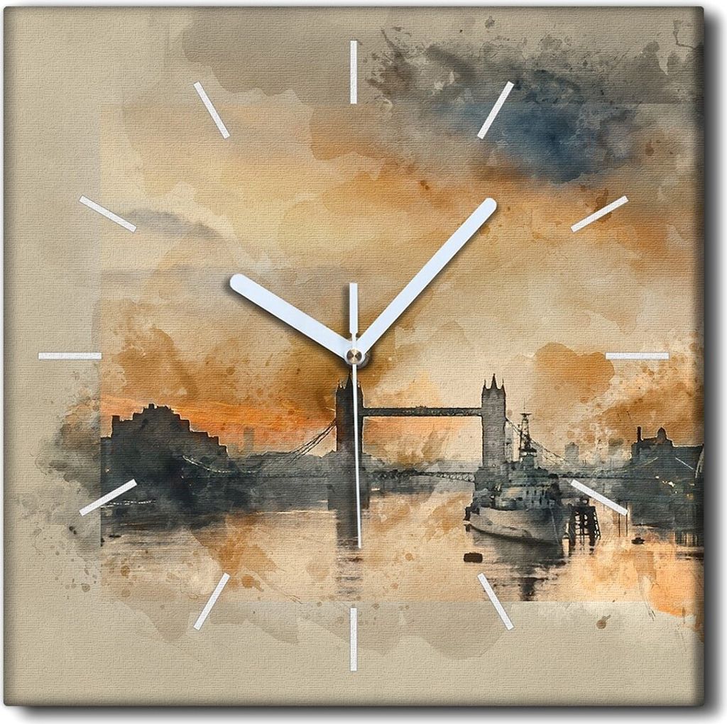 Coloray Uhr auf Leinwand 30x30 cm Wand Uhr Dekoration Wohnzimmer Segeltuch weiße Zeiger -Fluss London City.
