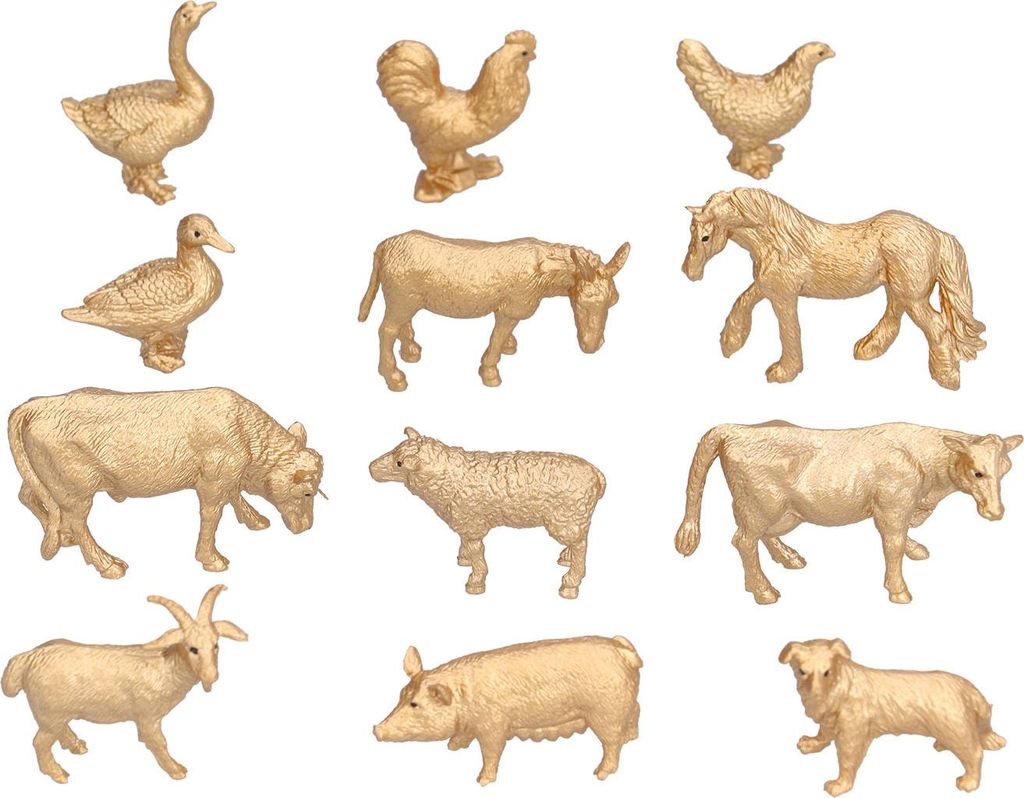 12 goldene Bauernhoftierfiguren aus Kunststoff, lebensechte, niedliche Geflš¹gelfiguren (Hš¹hner, Enten)