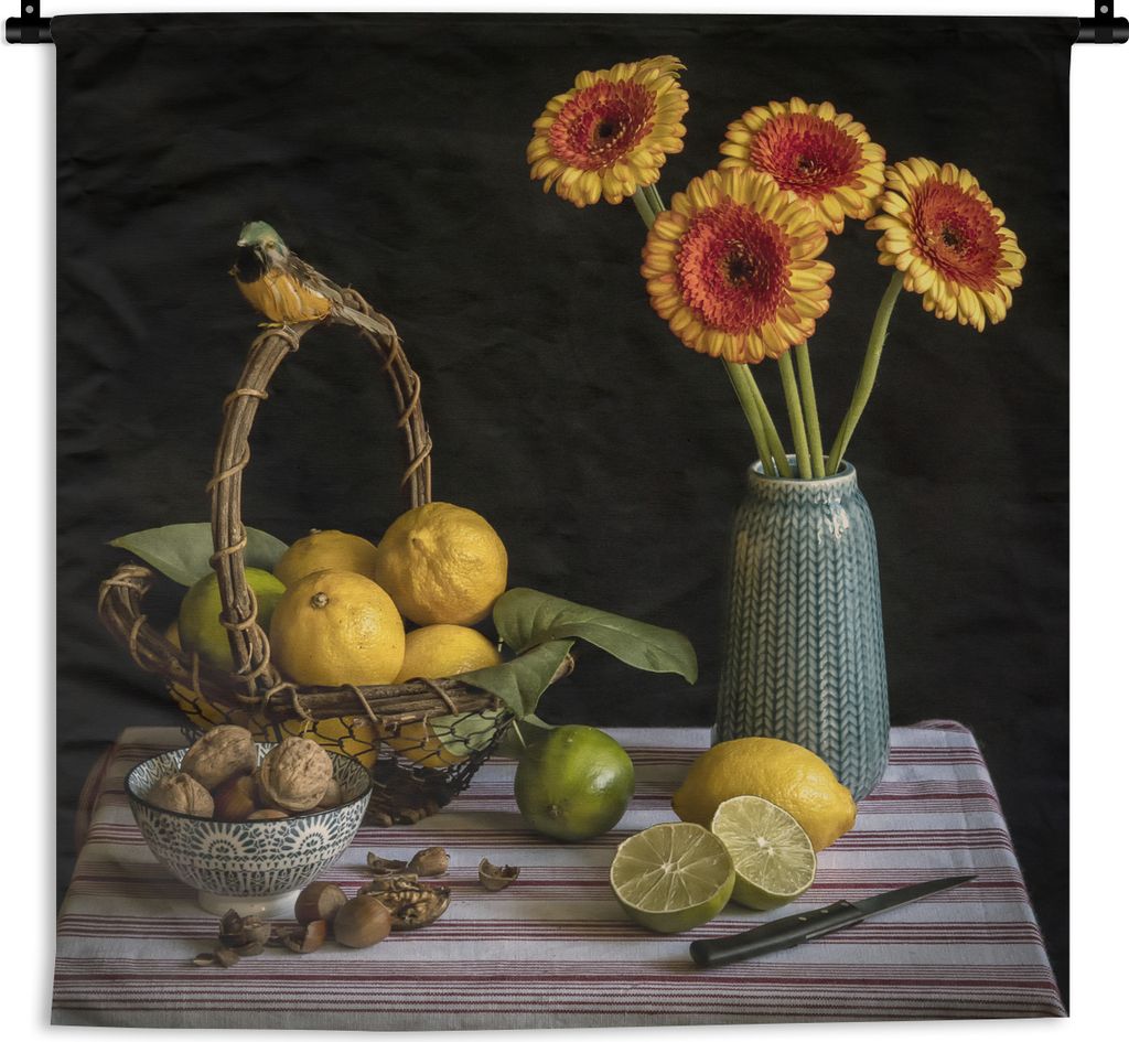MuchoWow Wandteppich Wandbehang Blumen - Sonnenblume - Zitrone 150x150 cm Tapisserie Dekoration Wandtuch - Wohnaccessoires - Modernes