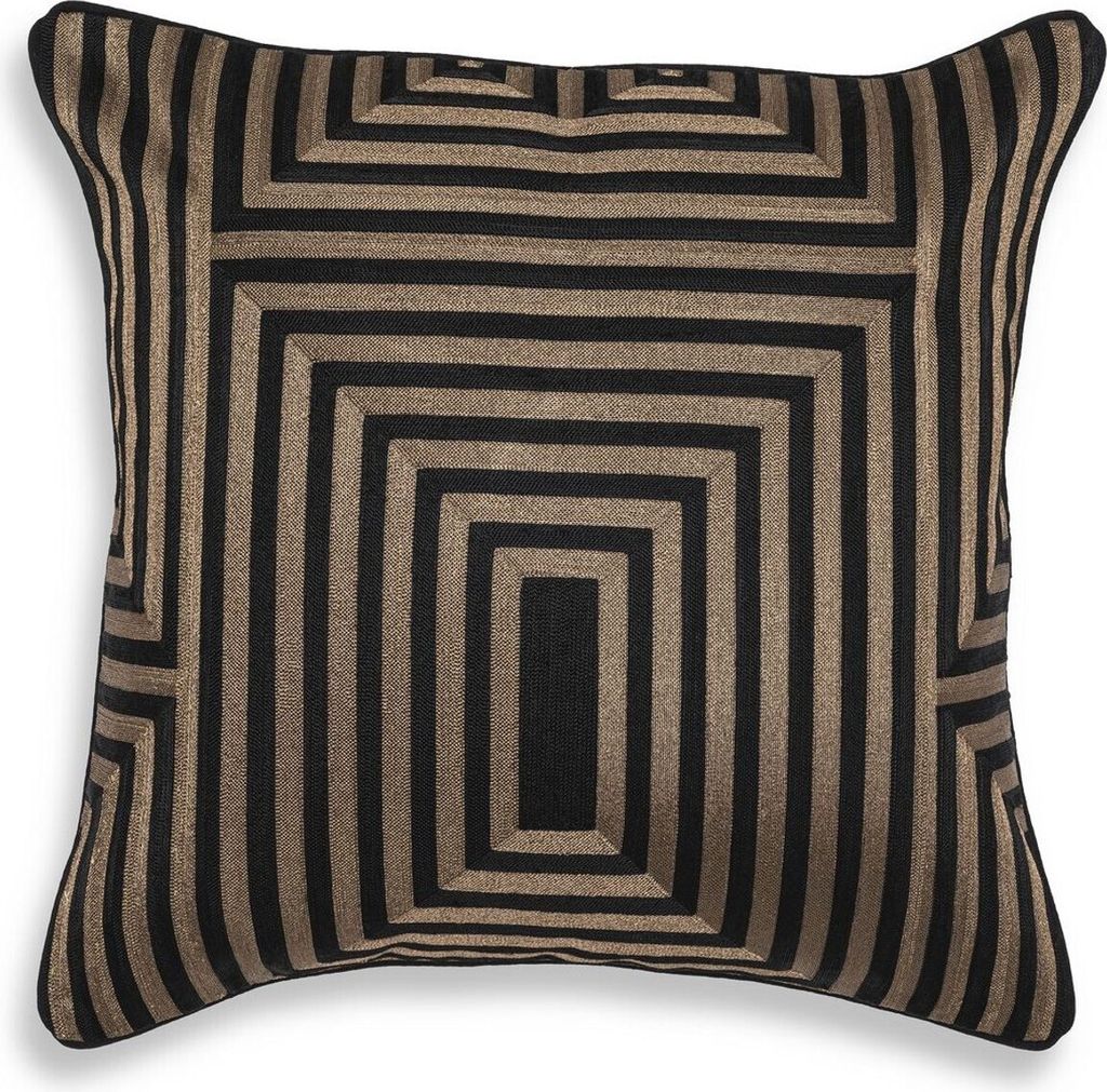 Casa Padrino Luxus Deko Kissen Schwarz / Gold 50 x 50 cm - Edles Zierkissen mit elegantem Muster - Luxus Qualität - Hotel Kollektion
