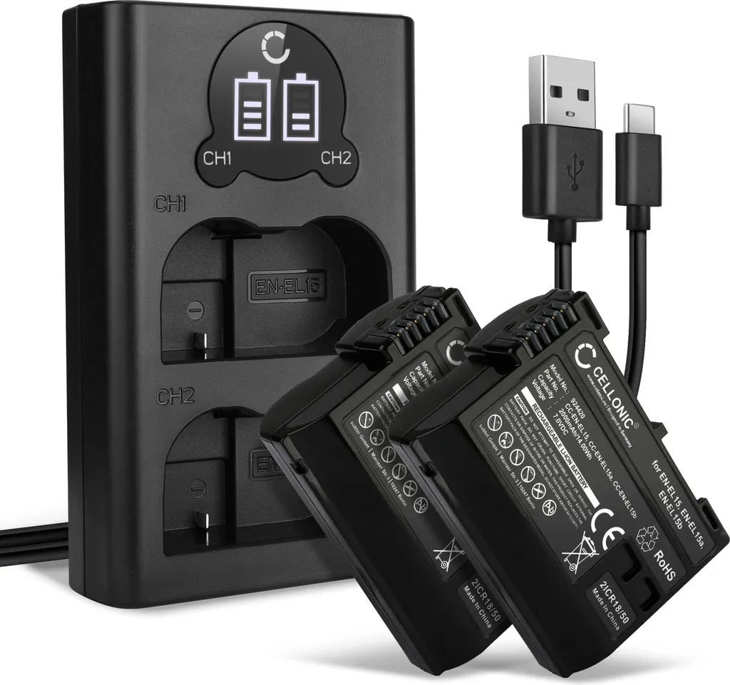Kit 2x Batterie CELLONIC per Nikon EN-EL15c D850 D7500 + Caricatore Doppio