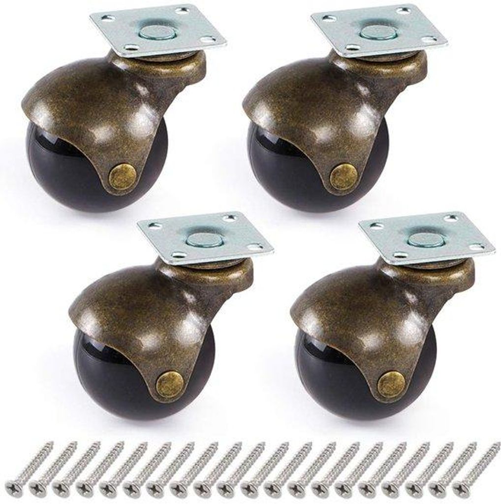 Kogelwielen 4 stuks, 50 mm plaatwiel, antieke plaat, voor meubelverhuizing, stoelen, salontafels, banken, 30 kg per wiel.