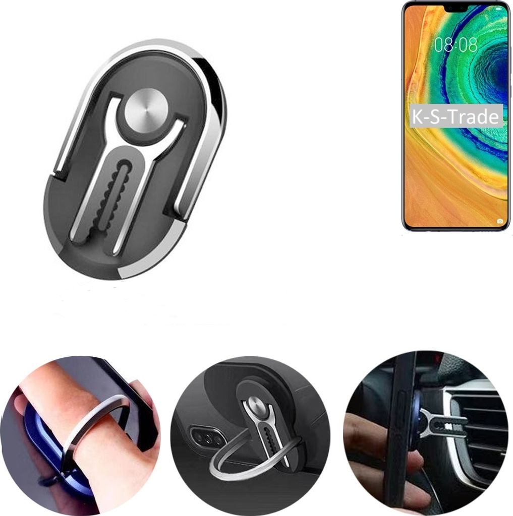 K-S-Trade 3in1 Smartphone-Ring Handy-Ring kompatibel mit Samsung S10 Prism Black Fingerhalterung Handyring Tischständer Lüftungsgitter-Halterung