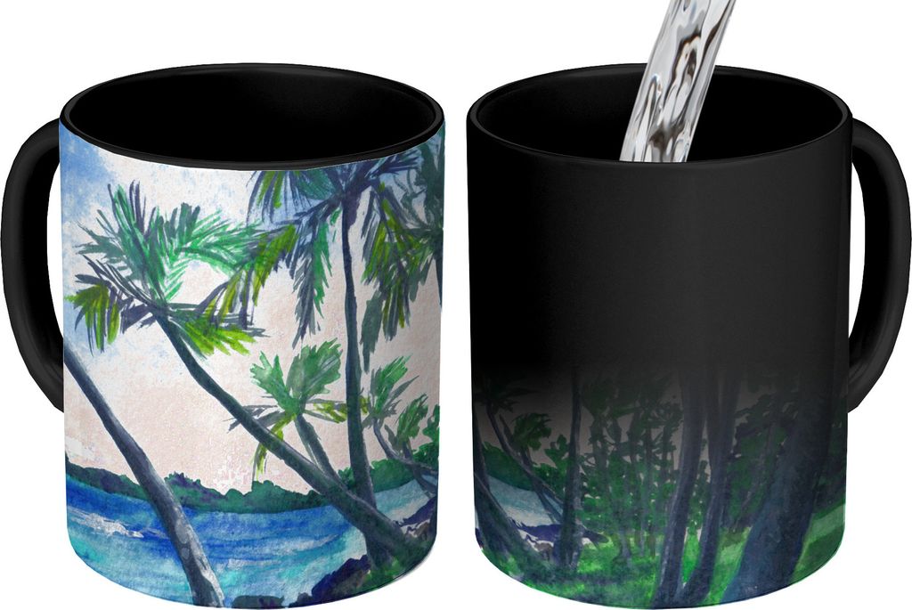 MuchoWow Zauber Tasse Zaubertasse Magic Palme - Wasser - Himmel 350 ml Farbwechsel Becher Geschenk Geschenkidee - Magic-Tasse - Fototasse - Keram...