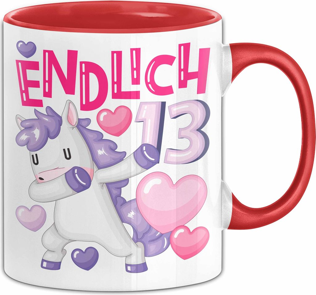 13. Geburtstag Geschenk Tasse Becher Mädchen Einhorn Geburtstagsgeschenk Tochter Endlich 13 Teenager (Rot)