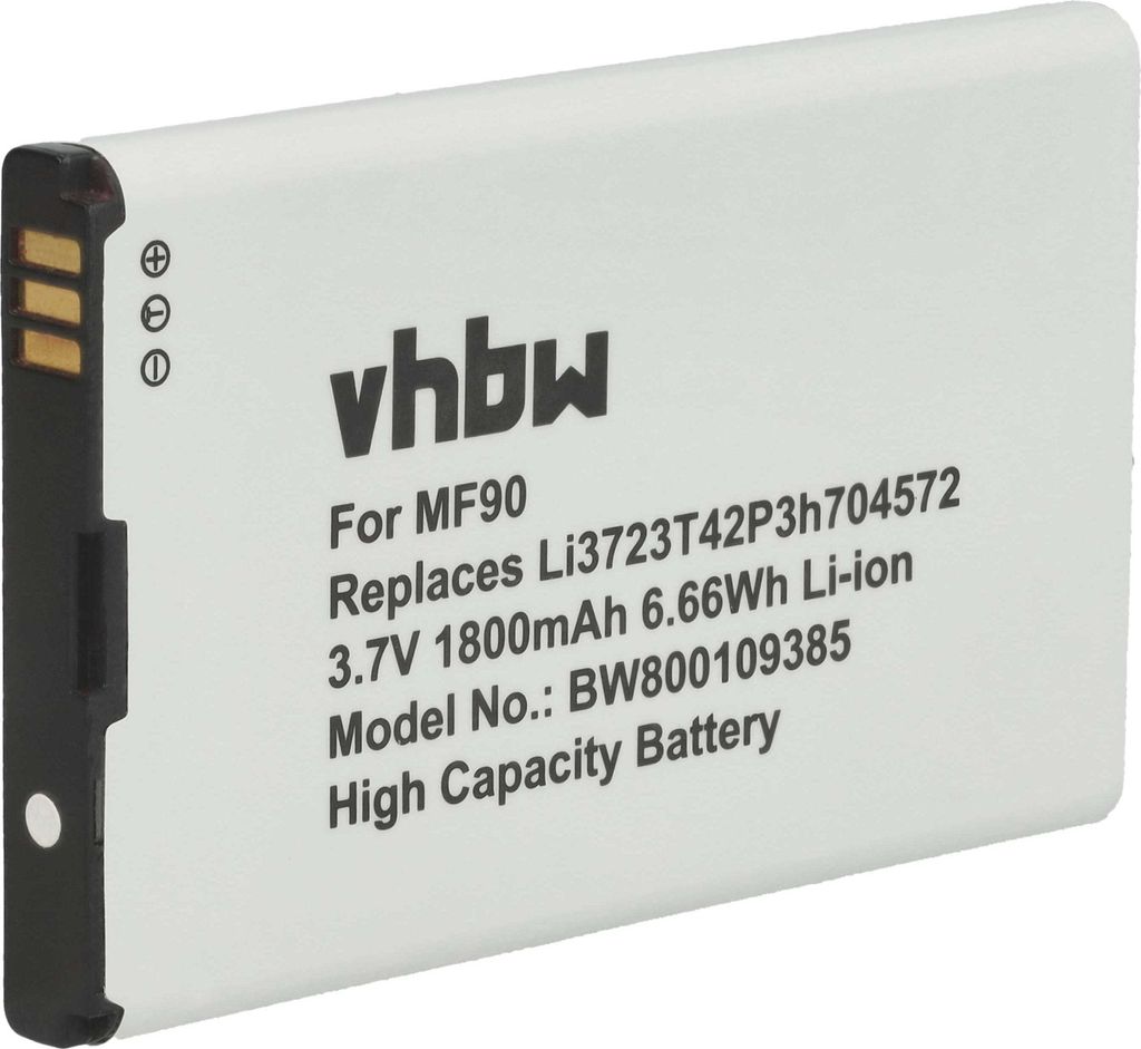 vhbw Akku kompatibel mit ZTE FALCON Z-917, FALCON Z-917 4G LTE, MF90, MF275, MF275 TURBO HUB, MF90C Router Modem Hotspots (1800 mAh, 3,7 V, Li-Ion)