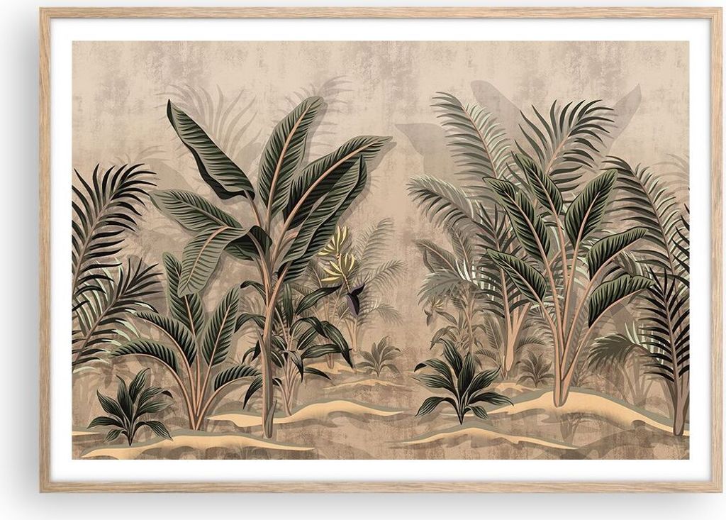 Gerahmtes Poster - Rahmen in heller Eiche - Wald Blatt Baum - 100x70 cm - Wand Bild - Wanddeko - Wandbilder - Kunstposter - Wandposter - Bilderrahm...